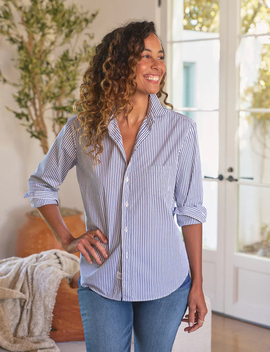 Frank & Eileen | Eileen Relaxed Button-Up Shirt White & Navy Stripe Superluxe