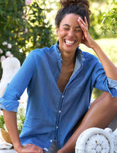 Load image into Gallery viewer, Frank &amp; Eileen | Eileen Ruffle Ruffle Collar Button-Up Shirt | Vintage Stonewash Blue
