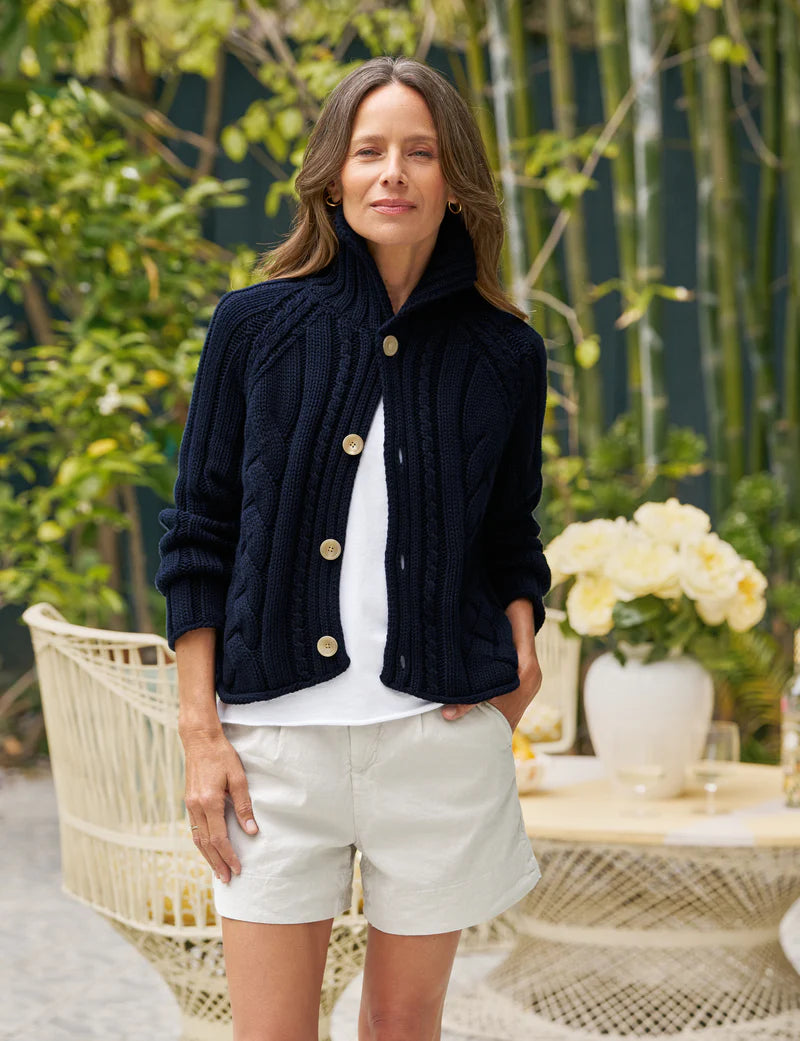 Frank & Eileen Mini Cotswolds Cropped Cable Knit Cardigan | Marine