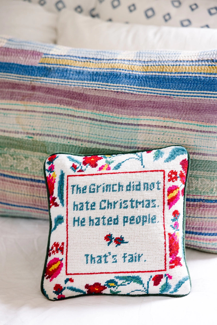 The Grinch Christmas Needlepoint Pillow