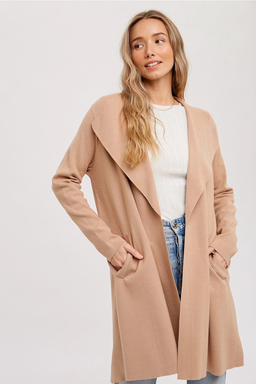 Jackie Drape Collar Cardigan | Latte