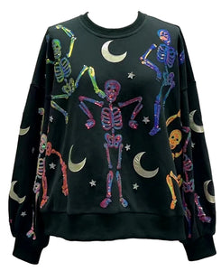 Queen Of Sparkles Dancing Skeletons Halloween Sweatshirt | Black