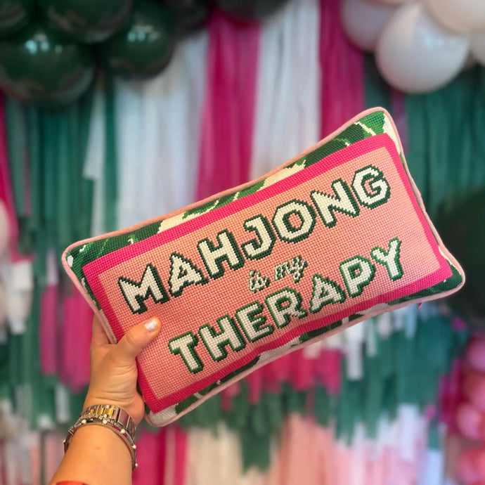 Mahjong Is My Therapy Needlepoint Pillow Preorder