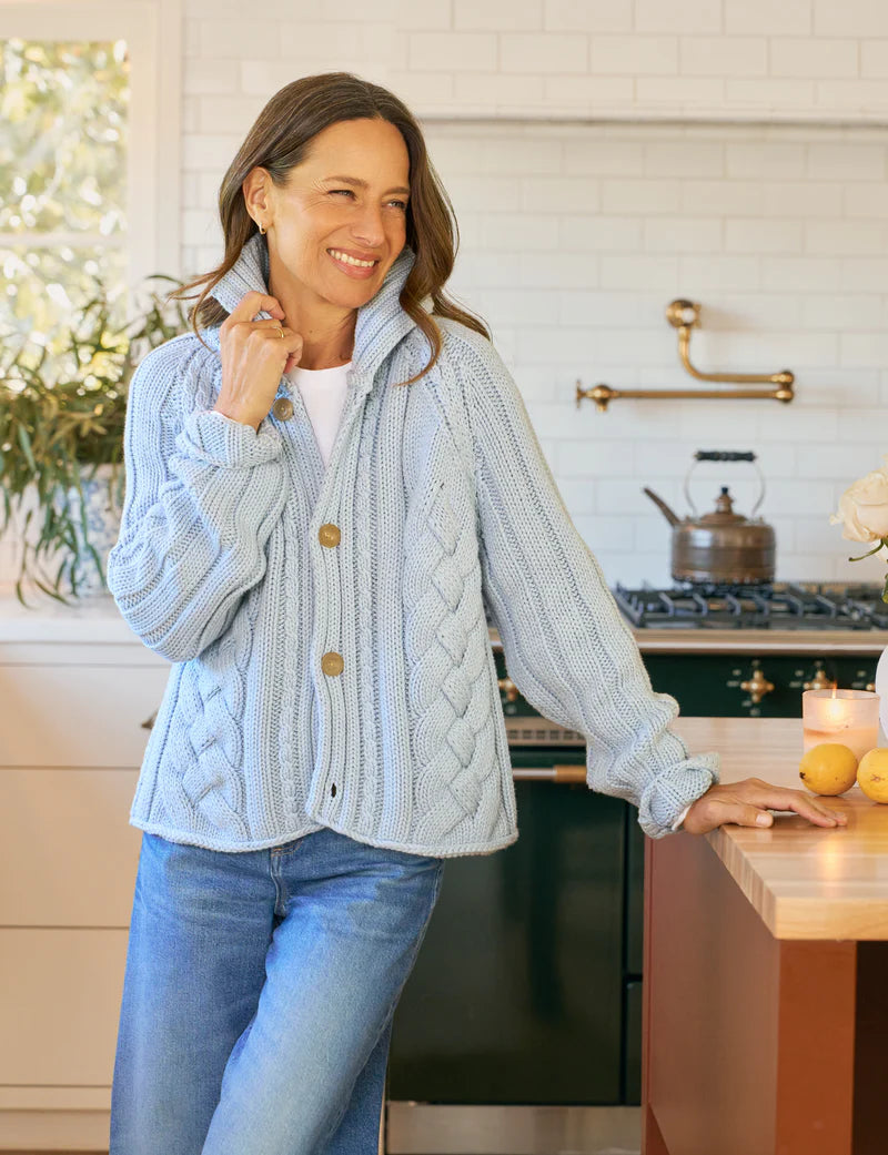 Frank & Eileen Mini Cotswolds Cropped Cable Knit Cardigan | Ice