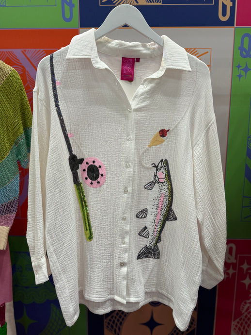 Queen Of Sparkles Fishing Pole Gauze Button Up Tunic