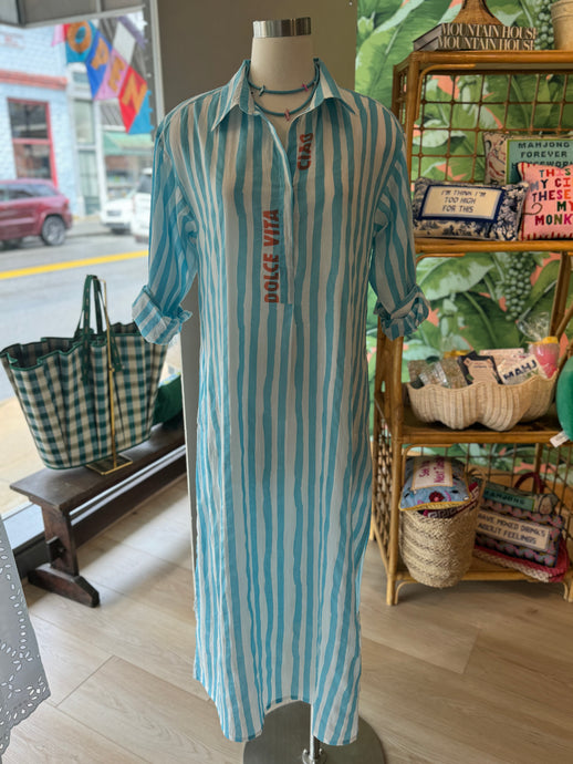 Ro's Garden Brussels Italia Long Kurta | Blue Stripes