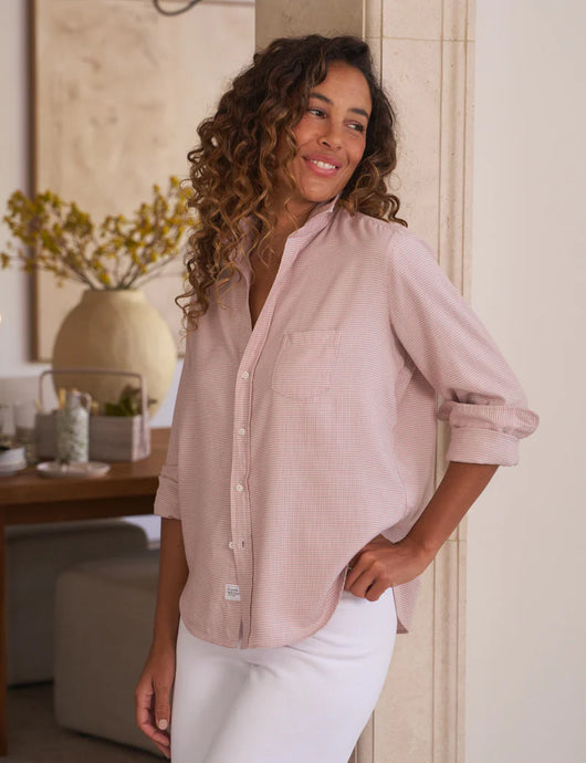 Frank & Eileen | Eileen Relaxed Button-Up Shirt Pink Houndstooth Italian Cashmere Touch