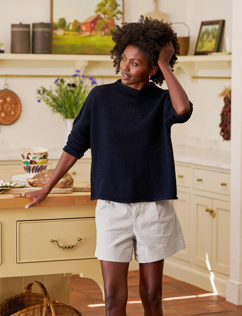 Frank & Eileen Monterey Pointelle Rolled Funnel Neck Sweater | Marine Navy