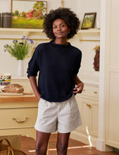 Load image into Gallery viewer, Frank &amp; Eileen Monterey Pointelle Rolled Funnel Neck Sweater | Marine Navy