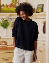 Load image into Gallery viewer, Frank &amp; Eileen Monterey Pointelle Rolled Funnel Neck Sweater | Marine Navy