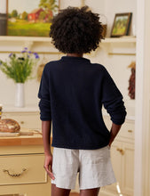 Load image into Gallery viewer, Frank &amp; Eileen Monterey Pointelle Rolled Funnel Neck Sweater | Marine Navy
