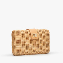Load image into Gallery viewer, Lou Wicker Clutch Bag with Gold Toned Turn Lock | Natural