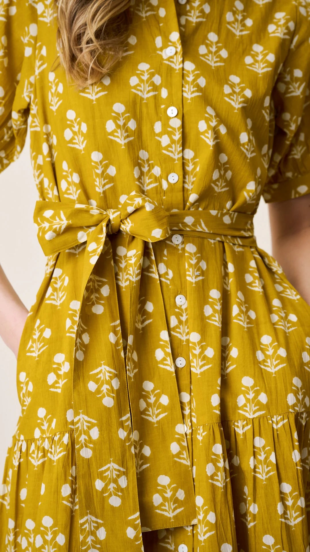 marea maxi shirt dress Marea Short Sleeve Shirt Dress | Yellow/Floral | Size XS