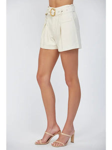 Linen Bamboo Belt Shorts | Cream