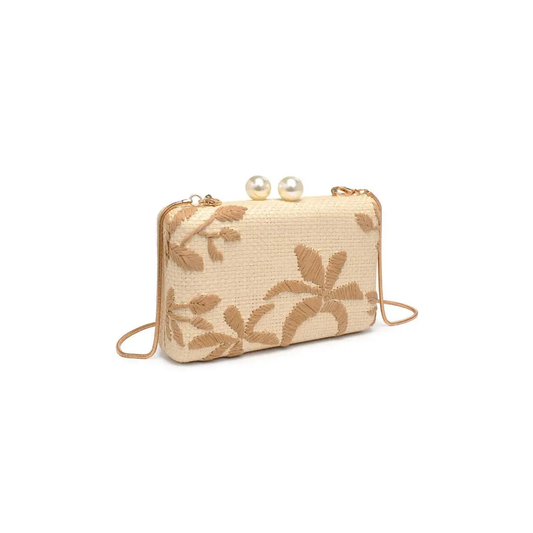 Palm & Pearl Raffia Summer Clutch