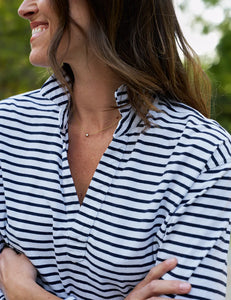 Frank & Eileen Patrick Popover Henley Tee | Navy French Stripe
