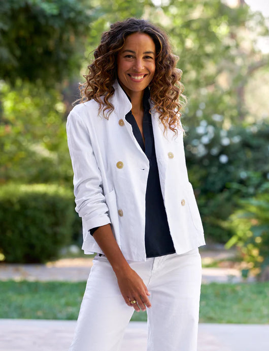 Frank & Eileen Mini Belfast Cropped Peacoat | Italian Performance Linen | White