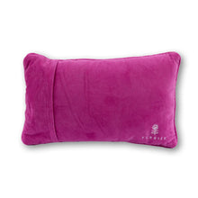 Load image into Gallery viewer, Purple pillow with a brand logo on a white background