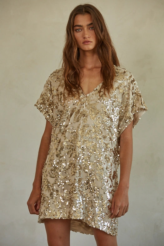 Sunburst Sequin Dress | Gold
