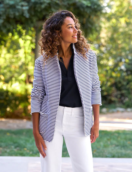 Frank & Eileen Dublin Sweatshirt Blazer | Navy French Stripe