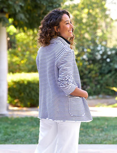 Frank & Eileen Dublin Sweatshirt Blazer | Navy French Stripe