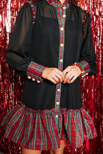 Load image into Gallery viewer, Black Organza Tartan Holiday Dress