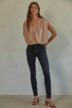Load image into Gallery viewer, Sequin V-Neck Bodysuit | Rosegold