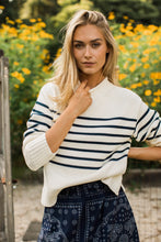 Load image into Gallery viewer, Marea Millie Roll Neck Sweater | Ivory &amp; Navy Stripe