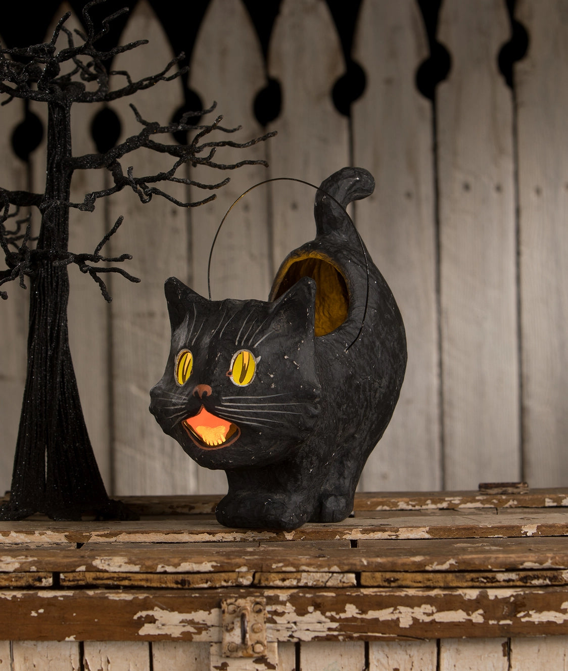 Black Halloween Cat Paper Mache Bucket – Cat & Kate Boutique