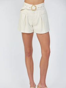 Linen Bamboo Belt Shorts | Cream