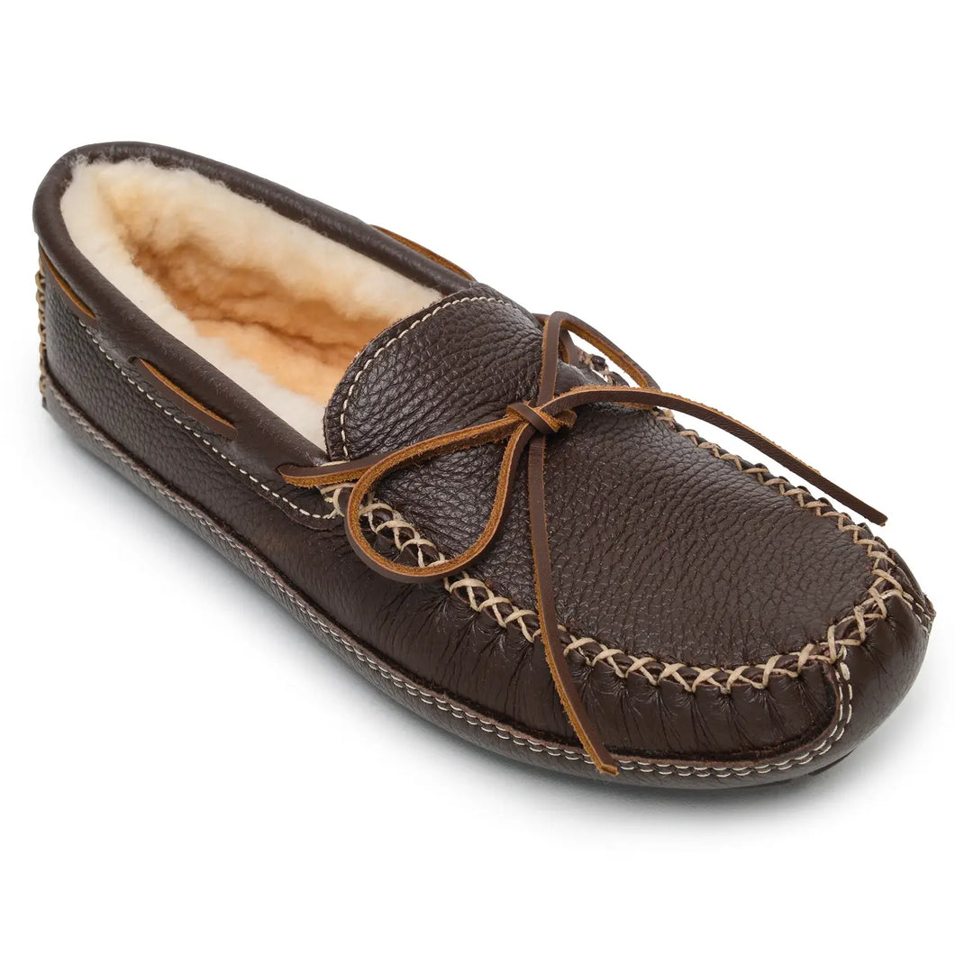 Men's Lux Moosehide Leather Sheepskin Lined Slipper | Chocolate Leather