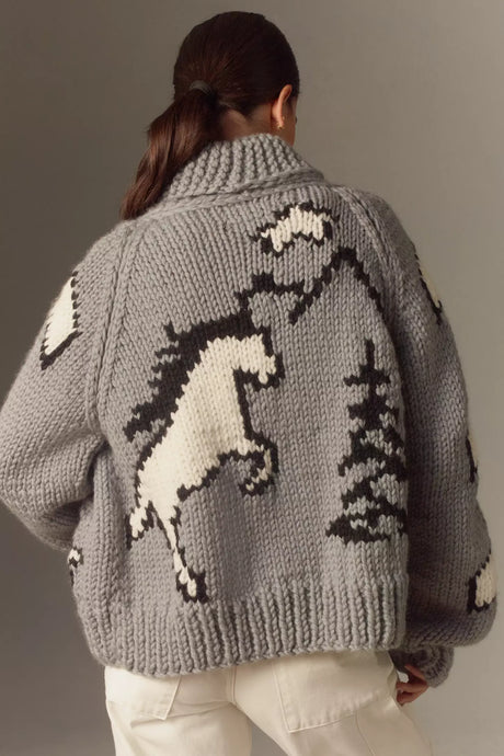 GOGO Sweaters Northwestern Skies Horse Cardigan | Stone