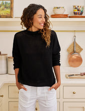 Load image into Gallery viewer, Frank &amp; Eileen Monterey Pointelle Rolled Funnel Neck Sweater | Black