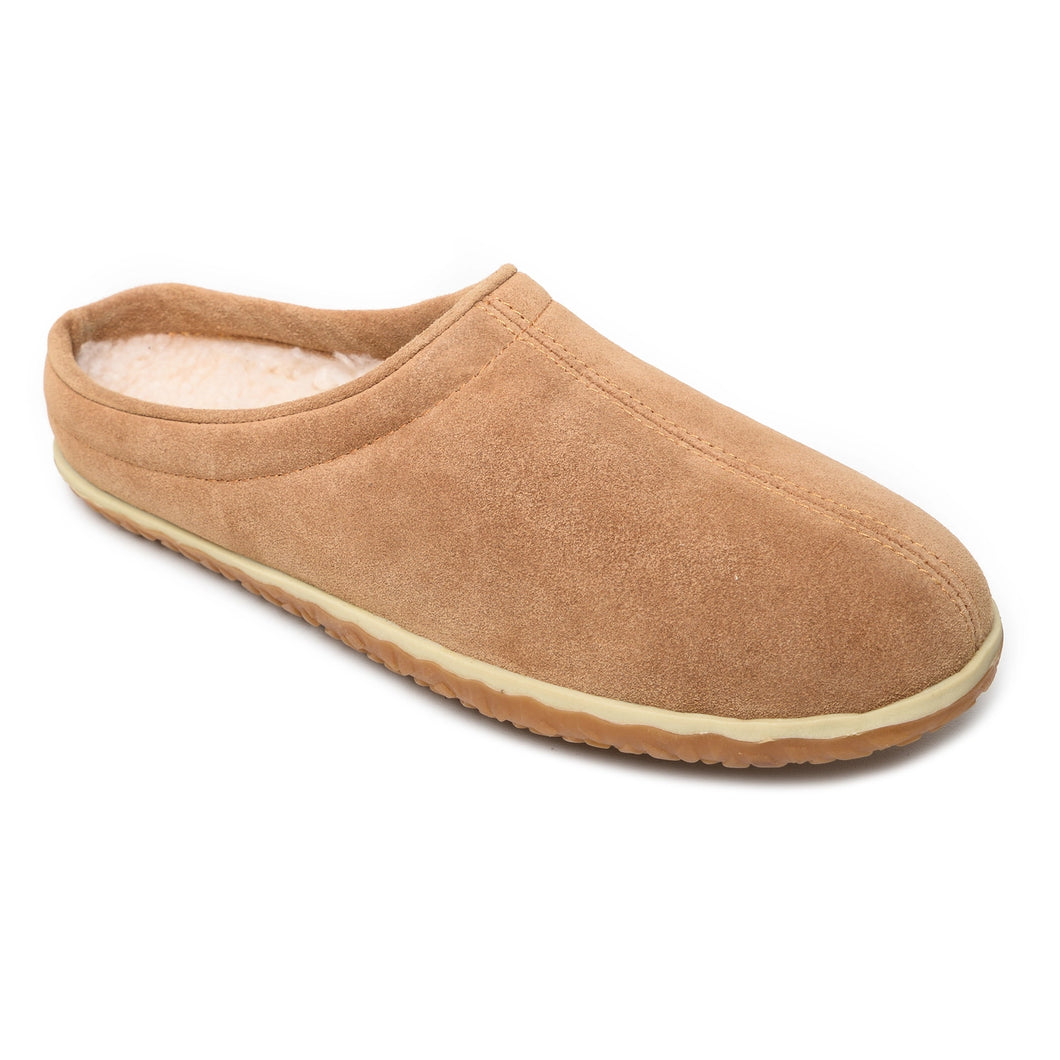 Men's Indoor Outdoor Suede Cozy Berber Treaded Clog Slipper | Camel Cinnamon