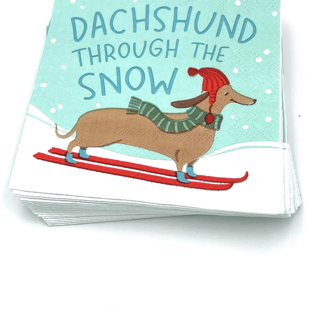 Dachshund Through The Snow Christmas Cocktail Napkin