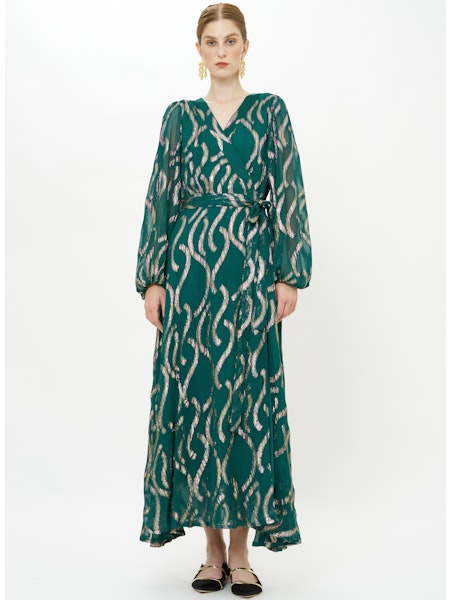 wrap dress sale Final Plus Size Deep V Faux with 3/4 Sleeves in Navy Multi Leaf Print 50% Cotton Isabella Long Sleeve Wrap Dress