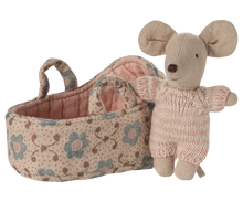 Load image into Gallery viewer, Maileg Baby Mouse in Carry Cot | Rose