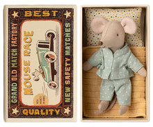 Load image into Gallery viewer, Stuffed mouse toy in a matchbox with vintage-style packaging