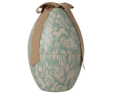 Load image into Gallery viewer, Decorative egg with animal pattern and brown ribbon on a white background