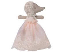 Load image into Gallery viewer, Toy mouse in a lace dress and bonnet on a white background