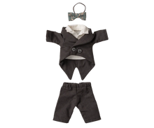 Load image into Gallery viewer, Children's toy suit with jacket, pants, and bow tie on a white background
