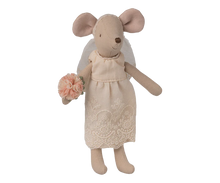 Load image into Gallery viewer, Stuffed mouse toy in a dress holding flowers on a white background