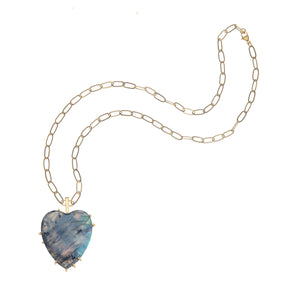 Jane Win LOVE Carry Your Heart Pendant in Labradorite | 18" Drawn Link Chain
