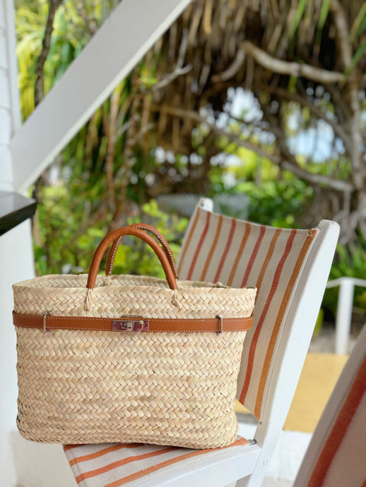 Birkini Woven Beach Bag | Tan & Navy