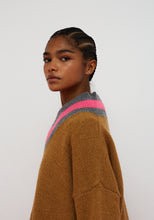 Load image into Gallery viewer, Dr. Bloom Hug V-Neck Sweater | Camel &amp; Pink