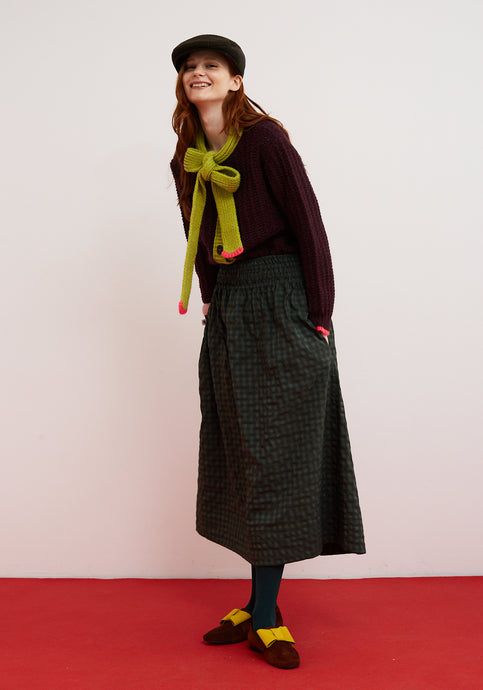 Dr. Bloom Berenjena Bow Cardigan | Eggplant, Green, & Pink