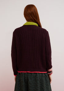 Dr. Bloom Berenjena Bow Cardigan | Eggplant, Green, & Pink