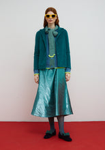 Load image into Gallery viewer, Dr. Bloom Berenjena Bow Cardigan | Blue &amp; Neon Yellow