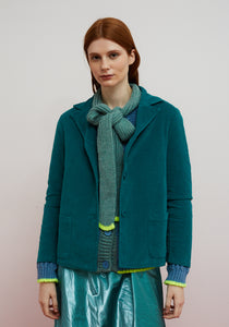 Dr. Bloom Berenjena Bow Cardigan | Blue & Neon Yellow