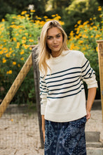 Load image into Gallery viewer, Marea Millie Roll Neck Sweater | Ivory &amp; Navy Stripe